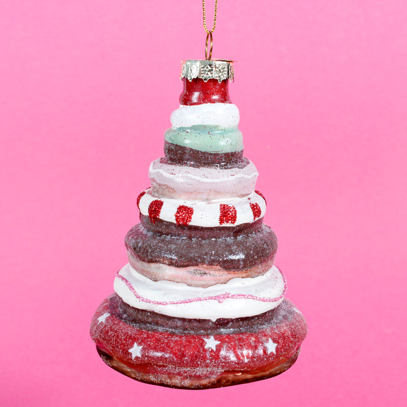 Doughnut Christmas Trees Set of 2 Shaped Glass Christmas Hanging Baubles