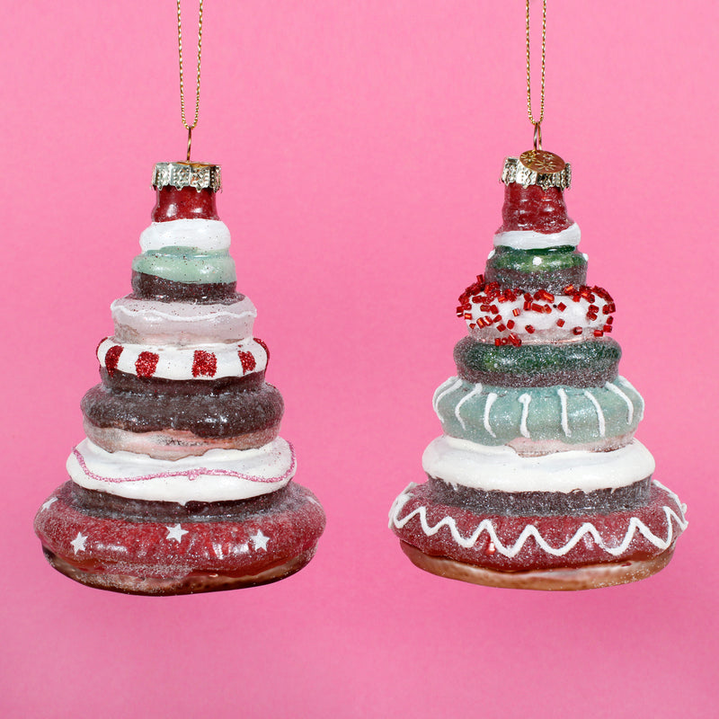 Doughnut Christmas Trees Set of 2 Shaped Glass Christmas Hanging Baubles