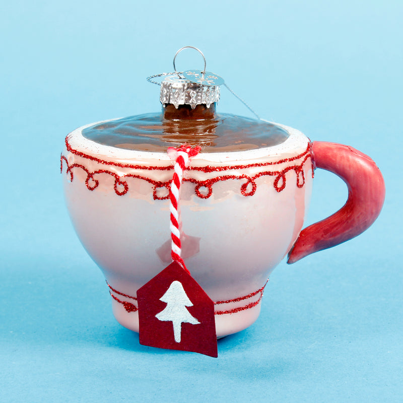 Pink Teacup Shaped 3d Glass Christmas Hanging Bauble