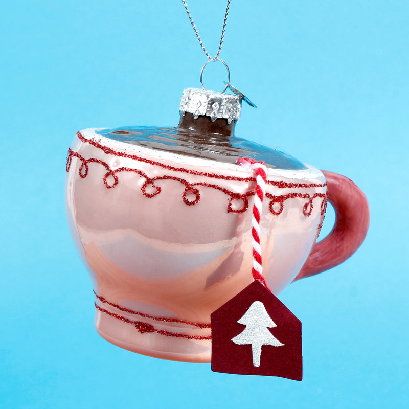 Pink Teacup Shaped 3d Glass Christmas Hanging Bauble