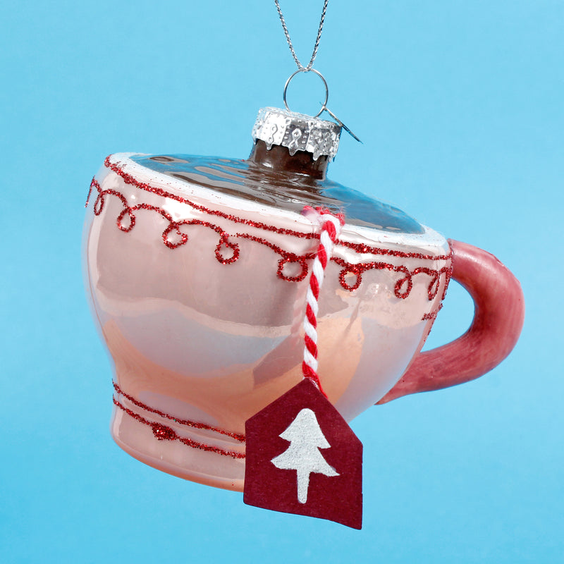 Pink Teacup Shaped 3d Glass Christmas Hanging Bauble