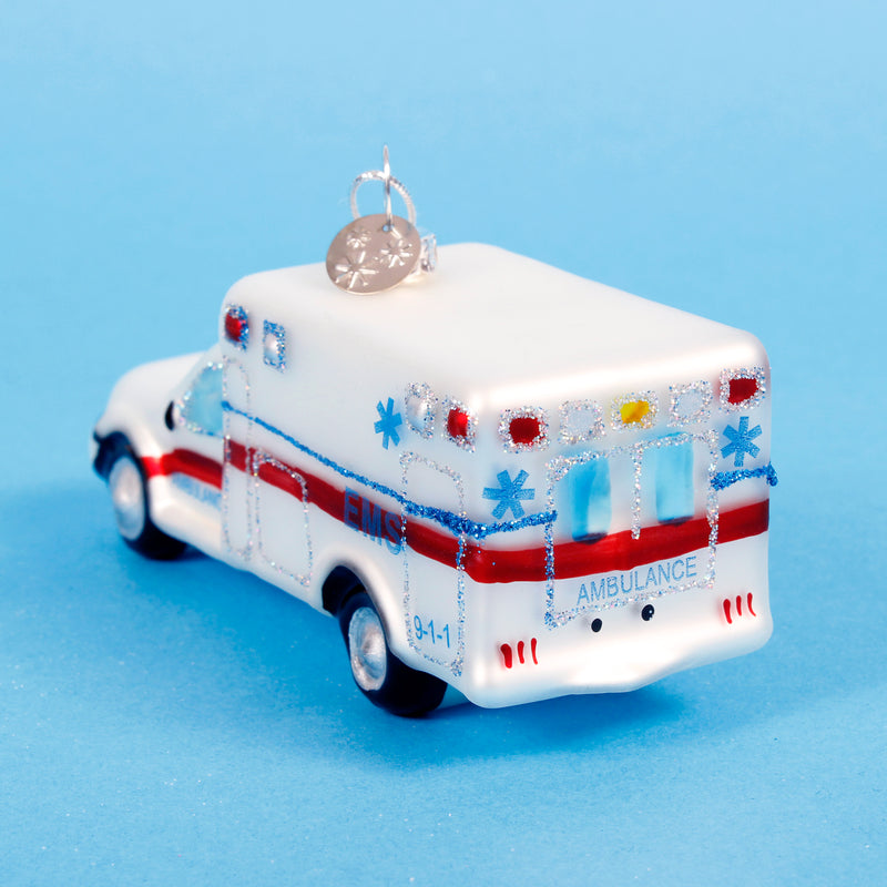 Ambulance Shaped 3d Glass Christmas Hanging Bauble