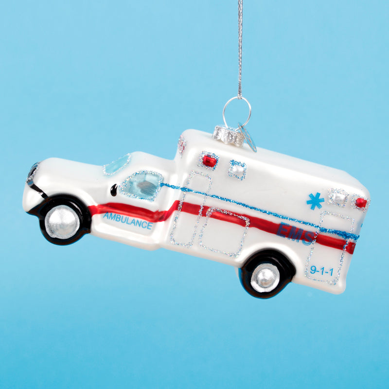 Ambulance Shaped 3d Glass Christmas Hanging Bauble