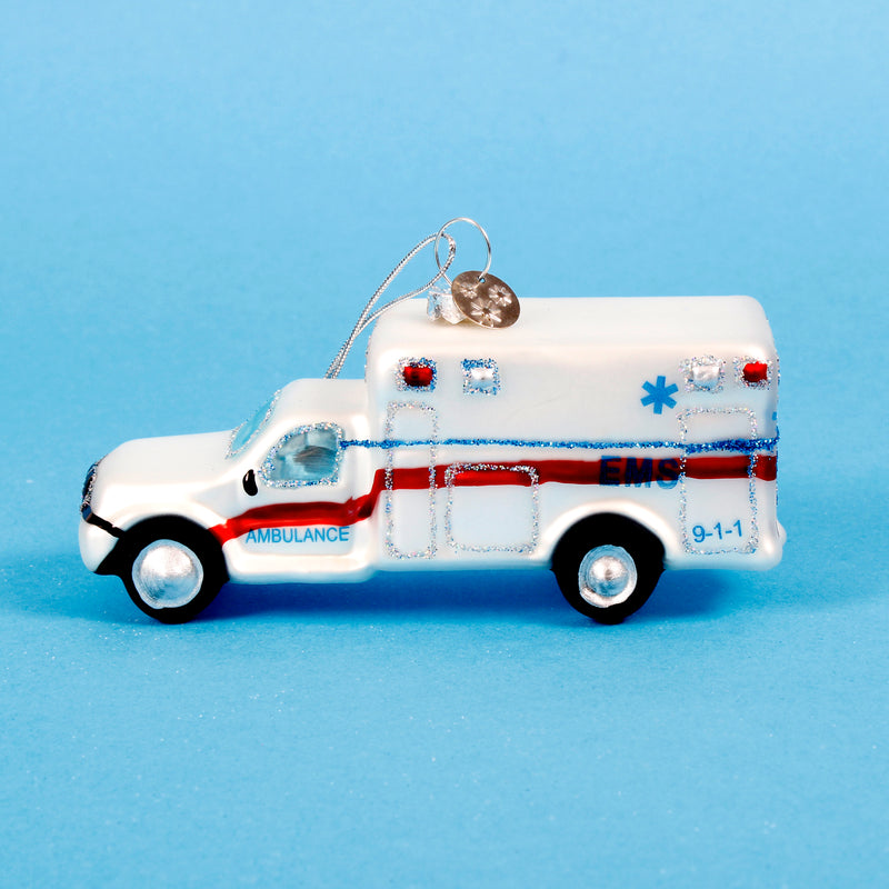 Ambulance Shaped 3d Glass Christmas Hanging Bauble