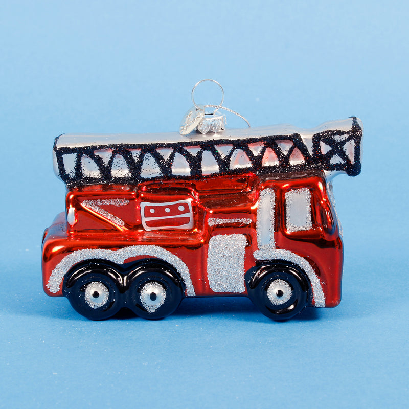 Fire truck Engine Shaped 3d Glass Christmas Hanging Bauble