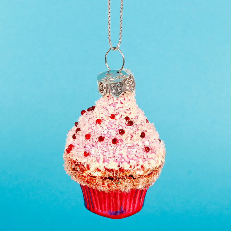 Cupcakes Set of 3 Glass Hanging Christmas Decoration 3d Baubles