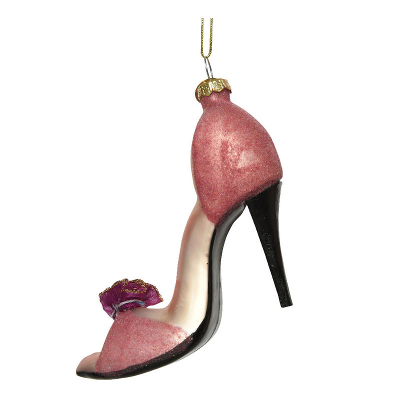Dark Pink Stiletto Shoe Shaped 3d Glass Christmas Hanging Bauble