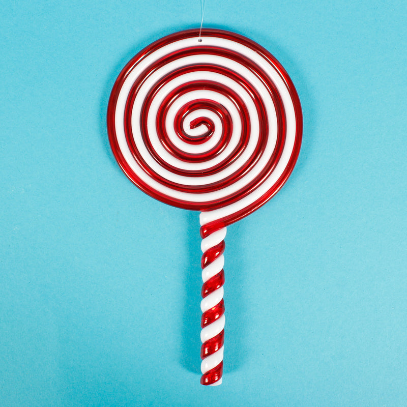 Lolly Shaped 3D Red and White Christmas Hanging Decoration