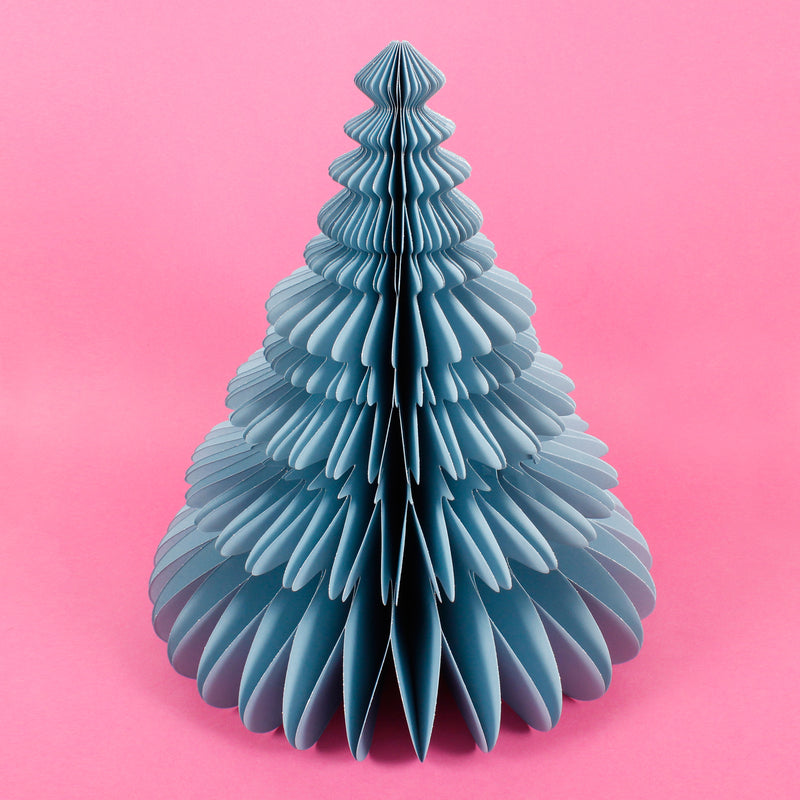 Large Honeycomb Blue Glitter Edged Standing Christmas Tree Shaped 3D Decoration