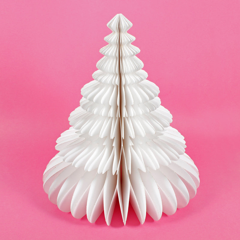 Large Honeycomb White Gold Glitter Edged Standing Christmas Tree Shaped 3D Decoration