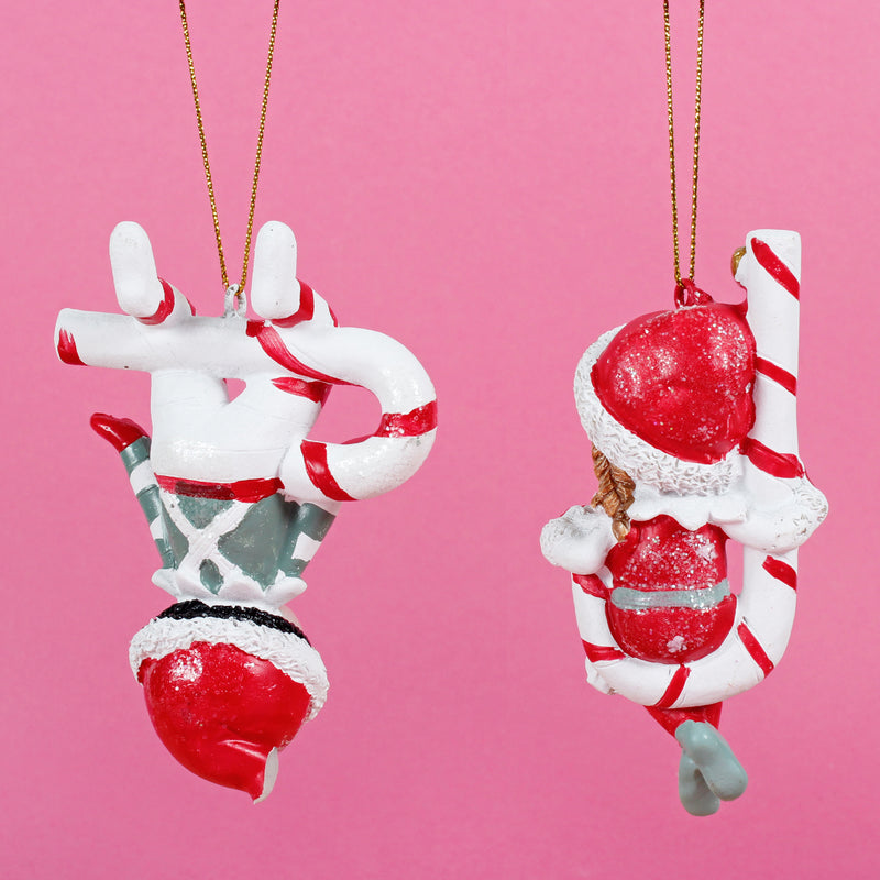 Christmas Candy Cane Elves Shaped Resin 3D Christmas Hanging Bauble