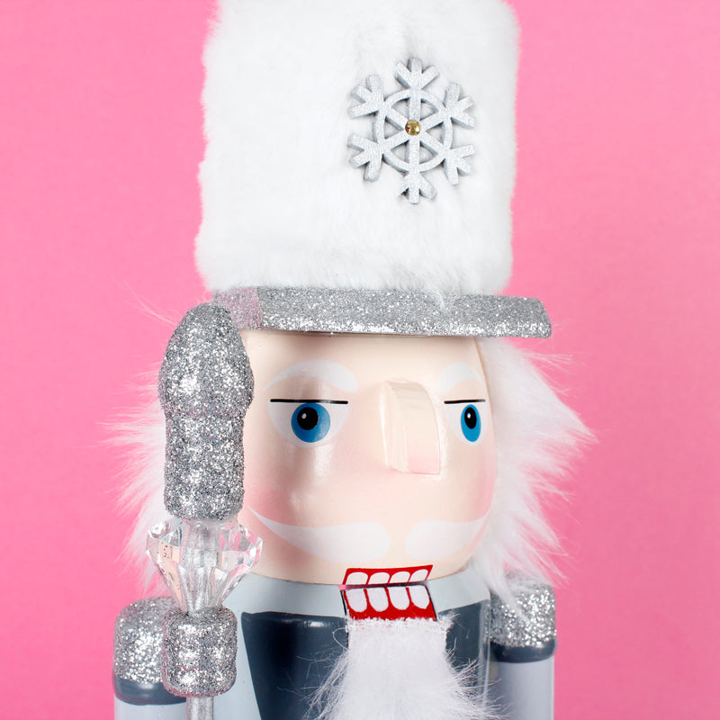Nutcracker Blue Silver Crystal Staff Decoration Christmas 3D Wooden Ornament