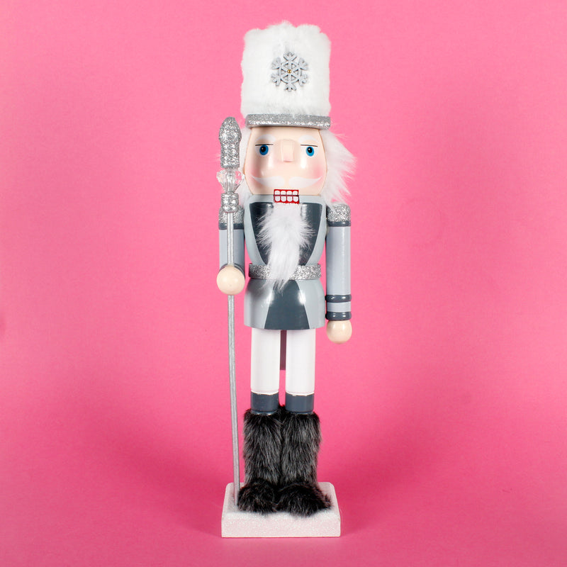 Nutcracker Blue Silver Crystal Staff Decoration Christmas 3D Wooden Ornament