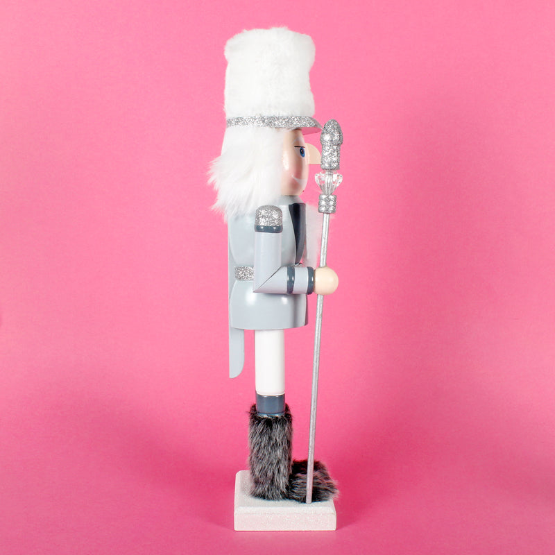 Nutcracker Blue Silver Crystal Staff Decoration Christmas 3D Wooden Ornament