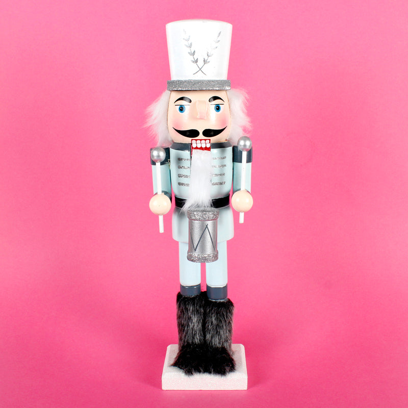 Nutcracker Drummer Blue Silver Decoration Christmas 3D Wooden Ornament