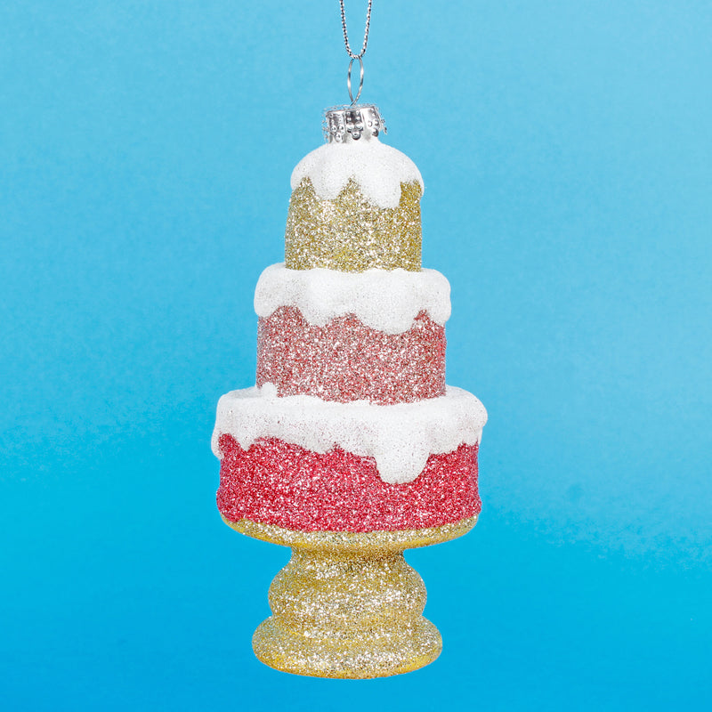 Pink and Gold Cakes Christmas Tree Ornaments Set of 4 Hanging Bauble Decorations
