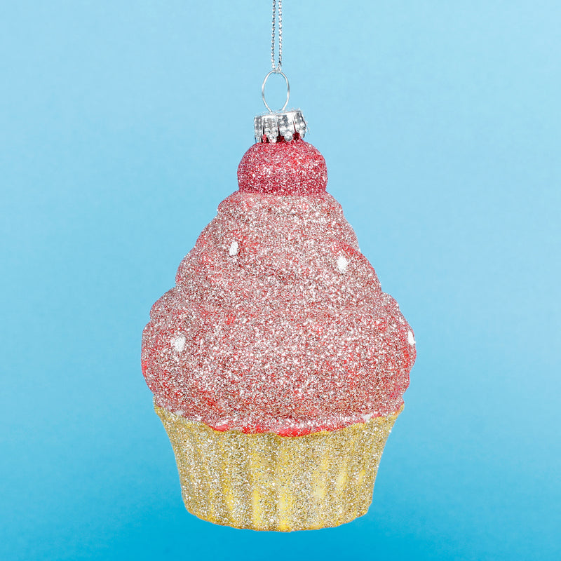 Pink and Gold Cakes Christmas Tree Ornaments Set of 4 Hanging Bauble Decorations