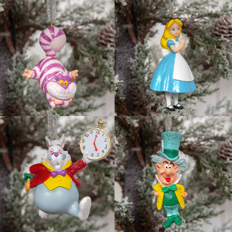 Alice in Wonderland Set of 4 3D Shaped Hanging Christmas Tree Decorations Disney Bauble