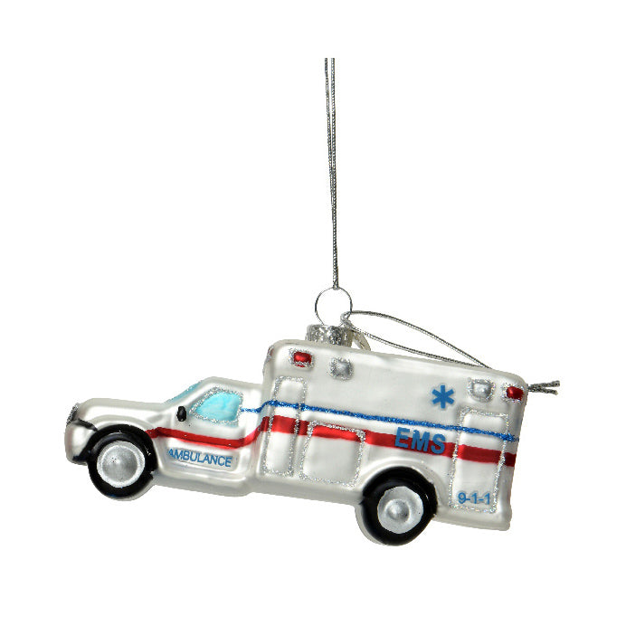 Ambulance Shaped 3d Glass Christmas Hanging Bauble