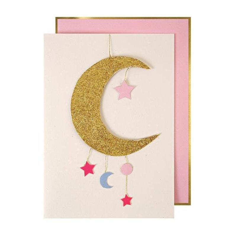 Baby Girl Gold Moon Mobile Card