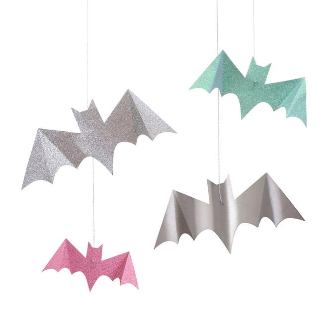 Pastel Hanging Bats Halloween Decoration Pack of 8