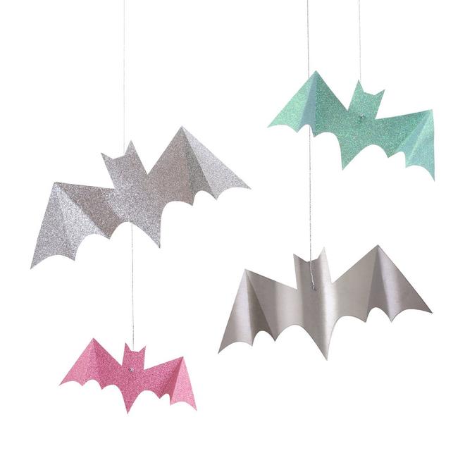 Pastel Hanging Bats Halloween Decoration Pack of 8
