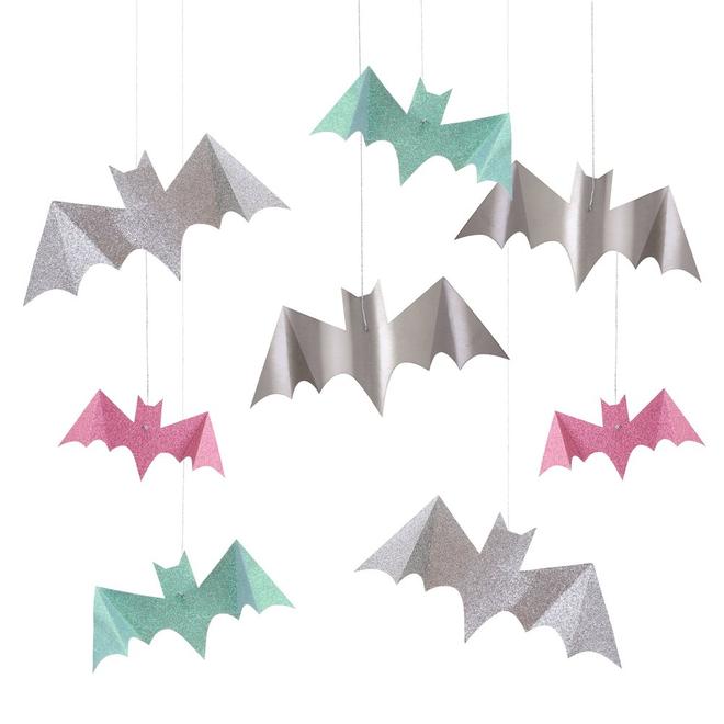 Pastel Hanging Bats Halloween Decoration Pack of 8