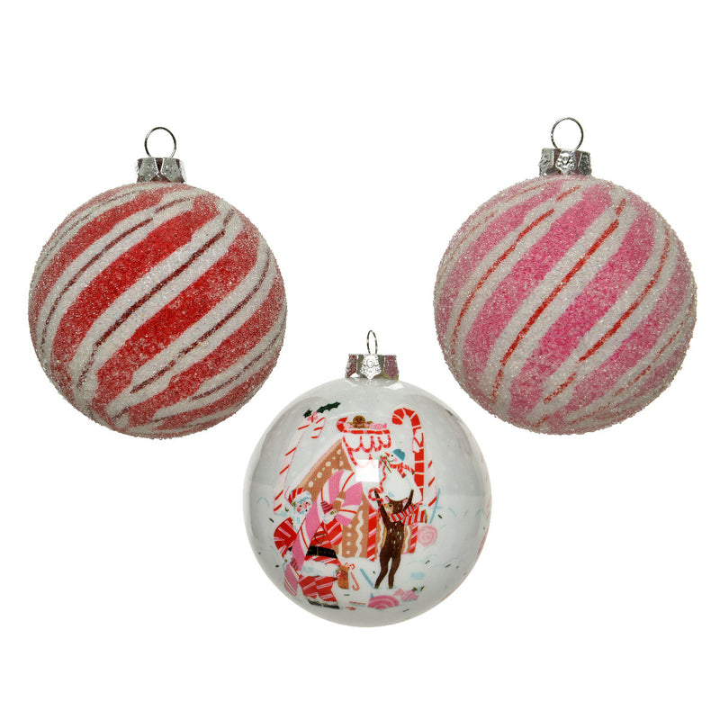 Candy Stripe Baubles Set of 3 Hanging Christmas Decoration 3d Baubles