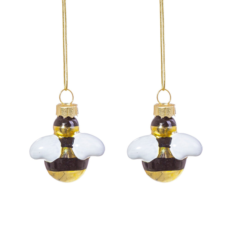 Bee Shaped Mini Baubles - Set of 2 Hanging Decorations