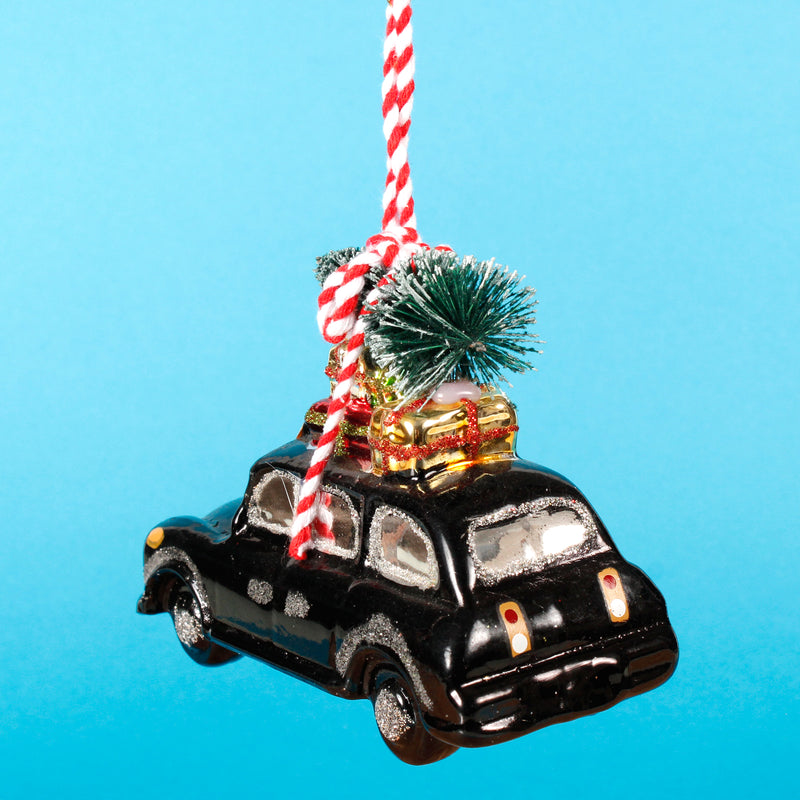 London Christmas Black Cab Shaped Bauble Hanging Decoration