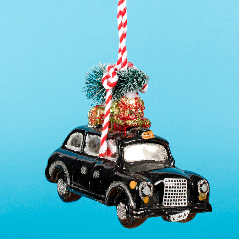 London Christmas Black Cab Shaped Bauble Hanging Decoration