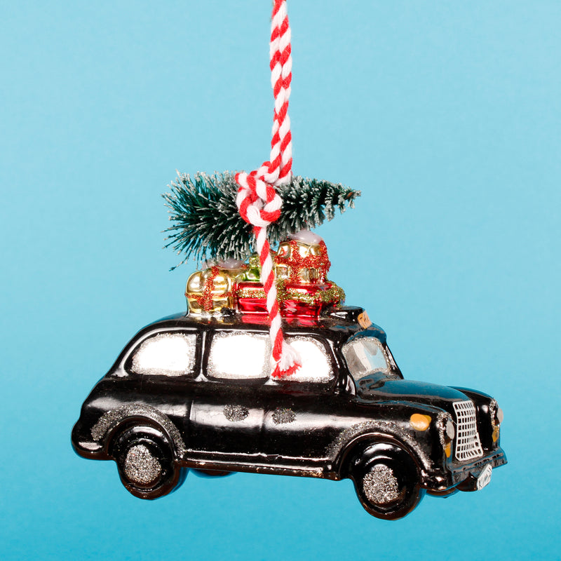 London Christmas Black Cab Shaped Bauble Hanging Decoration