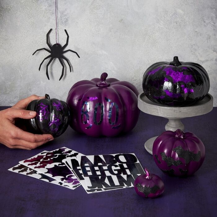 Black and Purple Halloween Pumpkin Decorating Sticker Kit