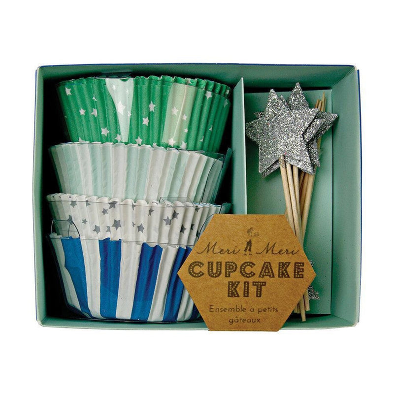 Blue Silver Cupcake Kit