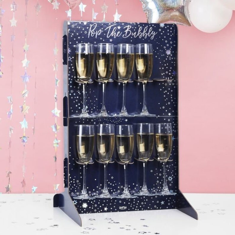 Blue and Silver Star Prosecco Wall Drinks Holder Stand 60cm