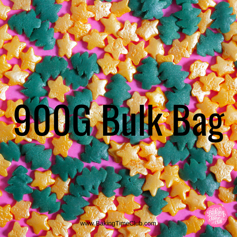 Bulk Bag - Christmas Trees and Gold Stars Confetti Sprinkles (Best Before 30 Jun 2024)