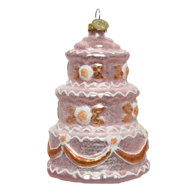 3 Tier Wedding Cake Shaped Glass 3D Christmas Hanging Bauble