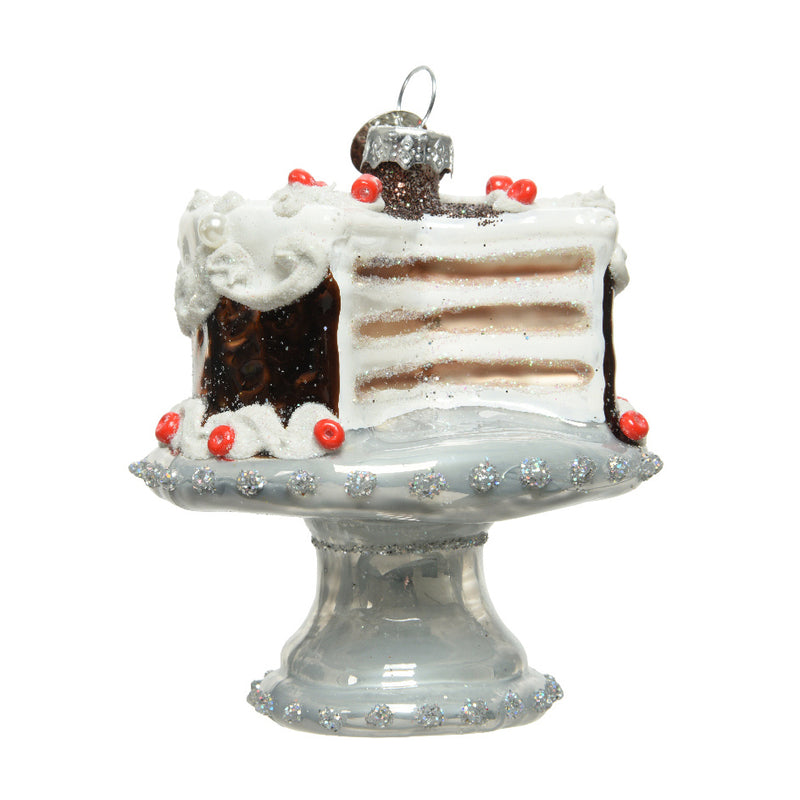 Cake on Cake Stand Glass 3d Shaped Bauble Hanging Decoration