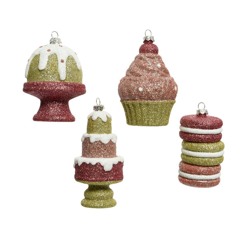 Pink and Gold Cakes Christmas Tree Ornaments Set of 4 Hanging Bauble Decorations