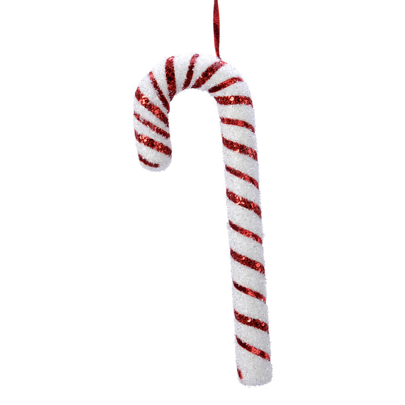 Large Glitter Candy Cane Shaped Christmas Tree Decoration 3D White and Red