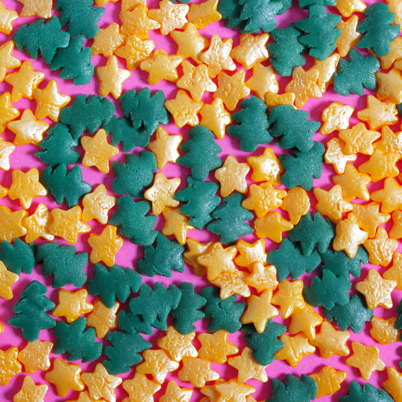 Bulk Bag - Christmas Trees and Gold Stars Confetti Sprinkles (Best Before 30 Jun 2024)