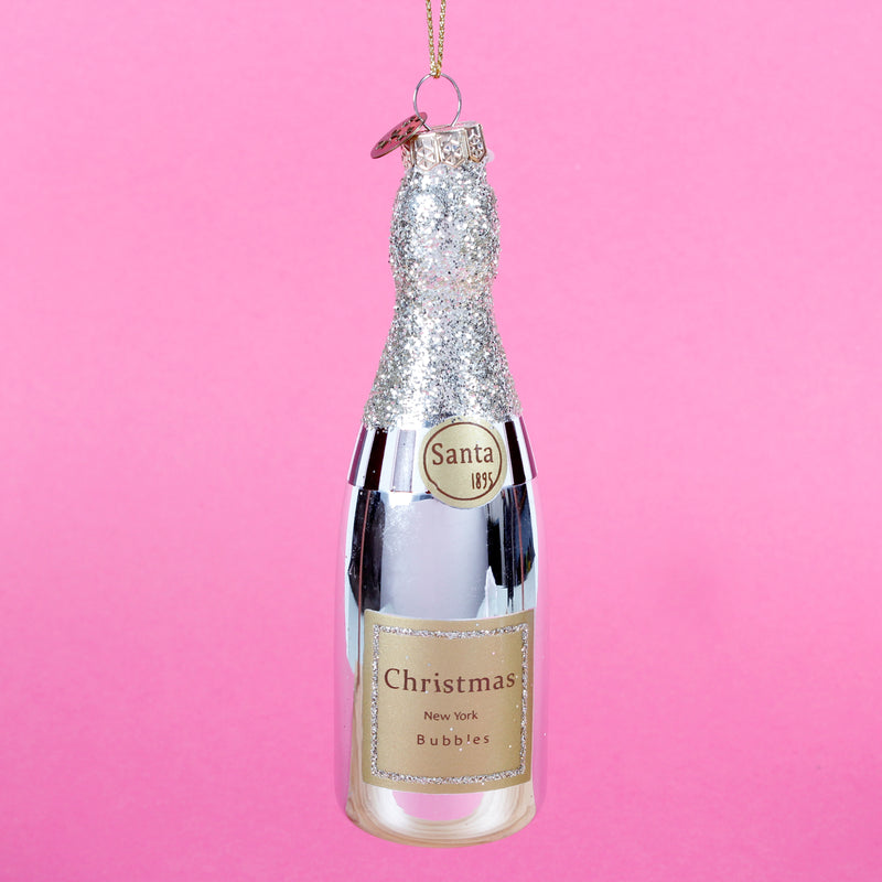 Sparkling Wine Shaped New York Bubbles 3d Glass Christmas Hanging Bauble
