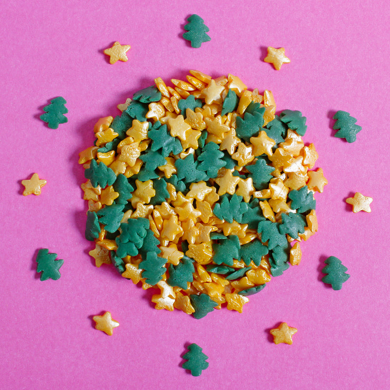 Bulk Bag - Christmas Trees and Gold Stars Confetti Sprinkles (Best Before 30 Jun 2024)