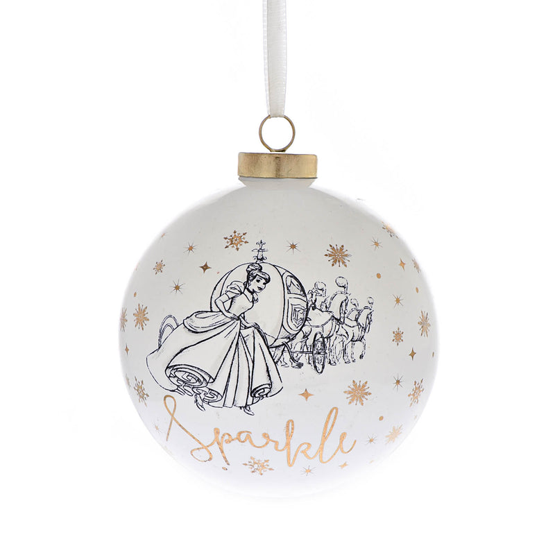 Cinderella Ceramic Bauble Classic White Gold 3D Hanging Christmas Disney Decoration