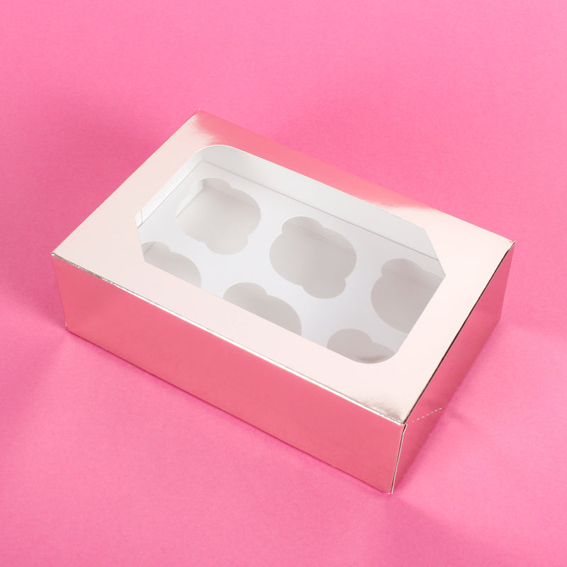 Rose Gold Cupcake Box - Pack of 1 Holds 6 Cupcakes