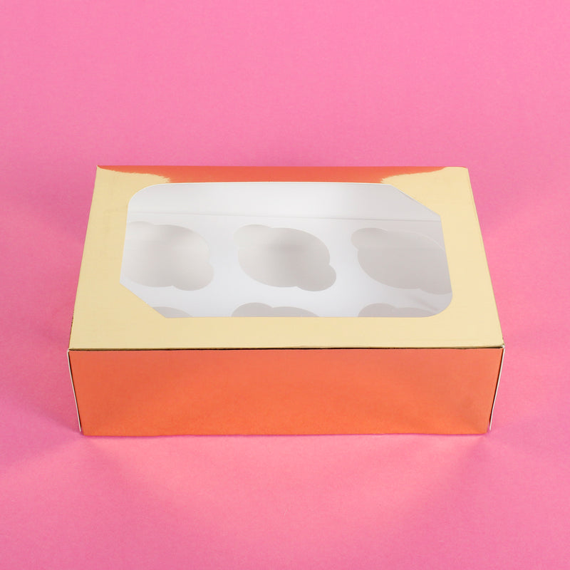 Glossy Gold Cupcake Box - Pack of 1 Holds 6 Cupcakes