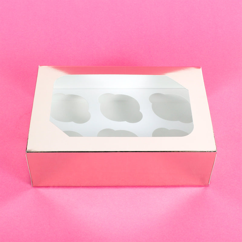 Rose Gold Cupcake Box - Pack of 1 Holds 6 Cupcakes