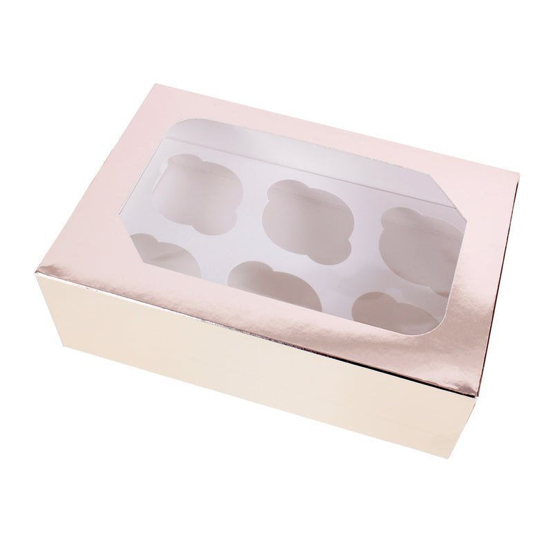 Rose Gold Cupcake Box - Pack of 1 Holds 6 Cupcakes
