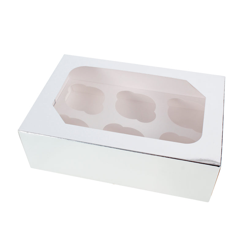 Glossy Silver Cupcake Box - Pack of 1 Holds 6 Cupcakes