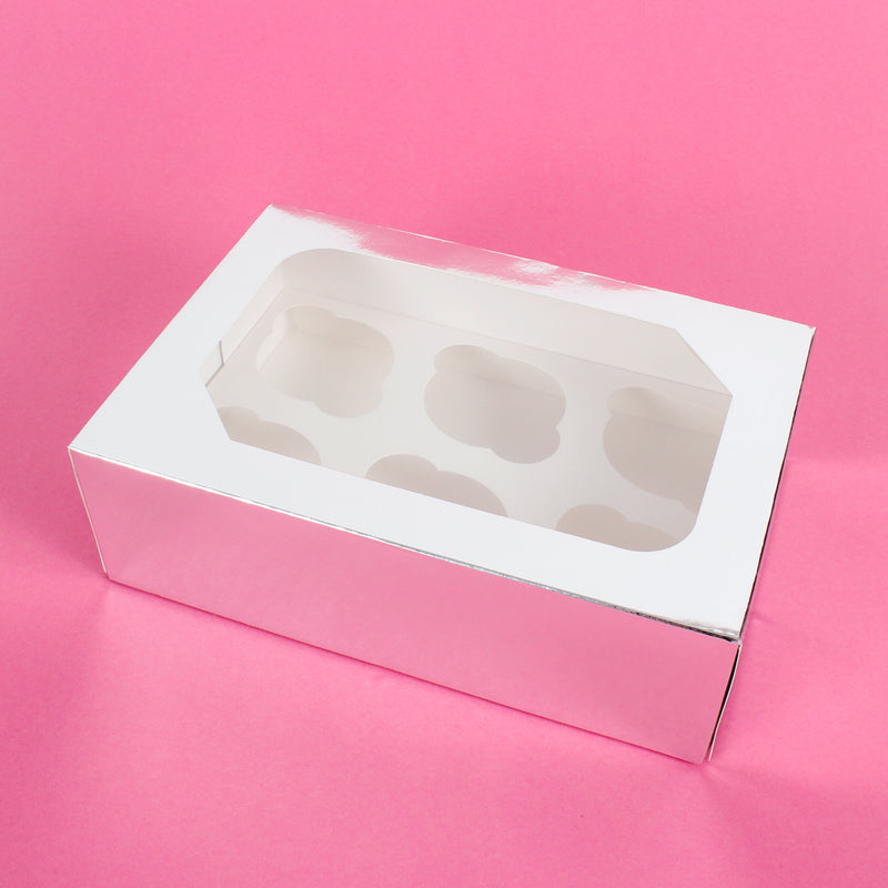 Glossy Silver Cupcake Box - Pack of 1 Holds 6 Cupcakes